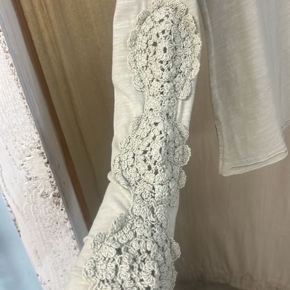 Ecru Crochet Trim Long Sleeve Henley Top - Easel - Picture 6 of 6